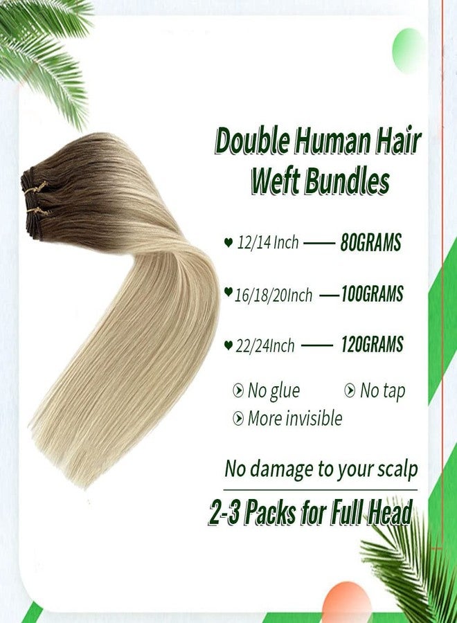 Valiilo Sew in Hair Extensions Real Human Hair Ash Brown Highlighted Platinum Blonde Weft Hair Bundles Ombre 100G 16 Inch Hand Tied Human Hair Extensions - Image 2